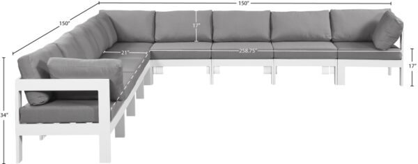 Nizuc 150" Water Resistant Fabric Upholstered Outdoor Patio 9pc. Modular Sectional