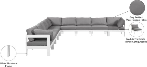 Nizuc 150" Water Resistant Fabric Upholstered Outdoor Patio 9pc. Modular Sectional