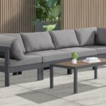 Nizuc 120" Water Resistant Fabric Upholstered Outdoor Patio 4pc. Modular Sofa