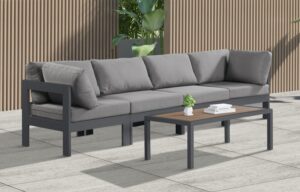 Nizuc 120" Water Resistant Fabric Upholstered Outdoor Patio 4pc. Modular Sofa