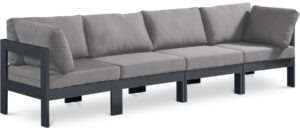 Nizuc 120" Water Resistant Fabric Upholstered Outdoor Patio 4pc. Modular Sofa
