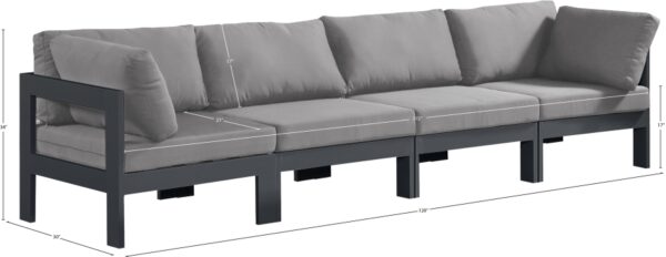 Nizuc 120" Water Resistant Fabric Upholstered Outdoor Patio 4pc. Modular Sofa