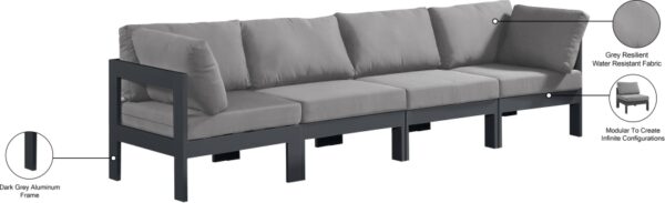 Nizuc 120" Water Resistant Fabric Upholstered Outdoor Patio 4pc. Modular Sofa