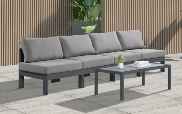 Nizuc 120" Water Resistant Fabric Upholstered Outdoor Patio 4pc. Armless Modular Sofa