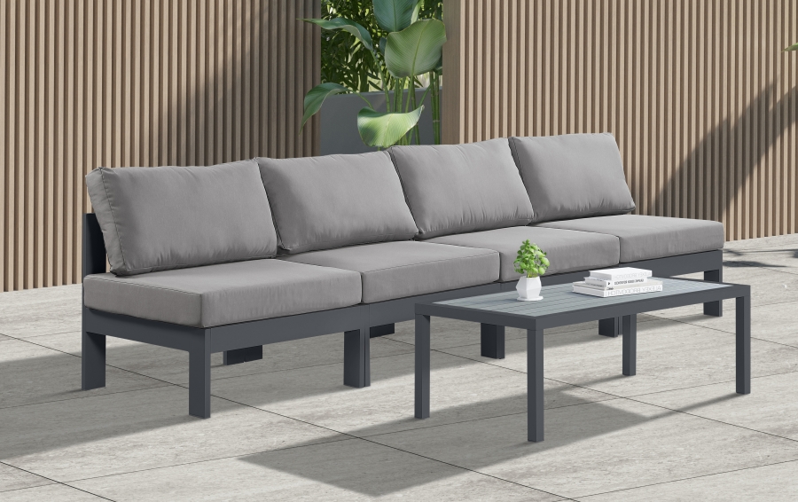 Nizuc 120" Water Resistant Fabric Upholstered Outdoor Patio 4pc. Armless Modular Sofa
