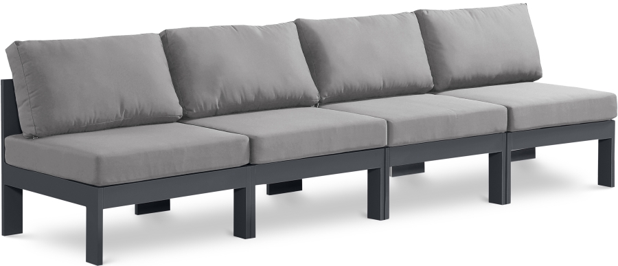 Nizuc 120" Water Resistant Fabric Upholstered Outdoor Patio 4pc. Armless Modular Sofa