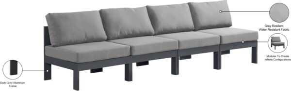 Nizuc 120" Water Resistant Fabric Upholstered Outdoor Patio 4pc. Armless Modular Sofa