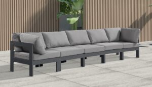 Nizuc 150" Water Resistant Fabric Upholstered Outdoor Patio 5pc. Modular Sofa