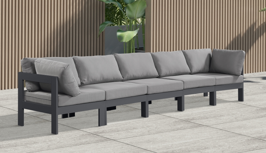Nizuc 150" Water Resistant Fabric Upholstered Outdoor Patio 5pc. Modular Sofa