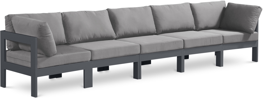 Nizuc 150" Water Resistant Fabric Upholstered Outdoor Patio 5pc. Modular Sofa