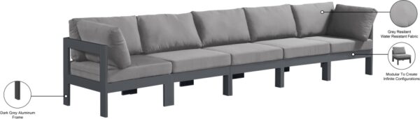 Nizuc 150" Water Resistant Fabric Upholstered Outdoor Patio 5pc. Modular Sofa