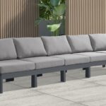 Nizuc 150" Water Resistant Fabric Upholstered Outdoor Patio 5pc. Armless Modular Sofa