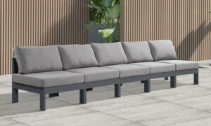 Nizuc 150" Water Resistant Fabric Upholstered Outdoor Patio 5pc. Armless Modular Sofa
