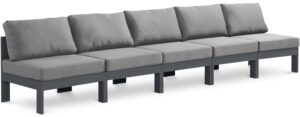 Nizuc 150" Water Resistant Fabric Upholstered Outdoor Patio 5pc. Armless Modular Sofa