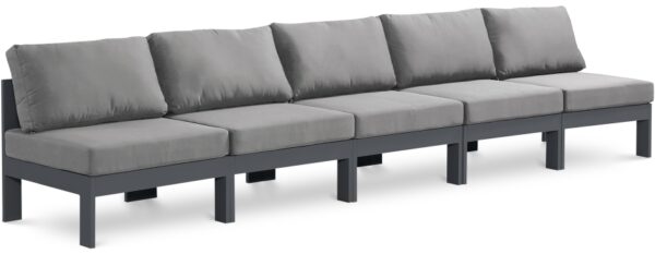 Nizuc 150" Water Resistant Fabric Upholstered Outdoor Patio 5pc. Armless Modular Sofa