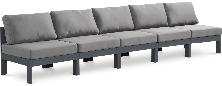 Nizuc 150" Water Resistant Fabric Upholstered Outdoor Patio 5pc. Armless Modular Sofa