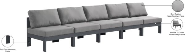 Nizuc 150" Water Resistant Fabric Upholstered Outdoor Patio 5pc. Armless Modular Sofa