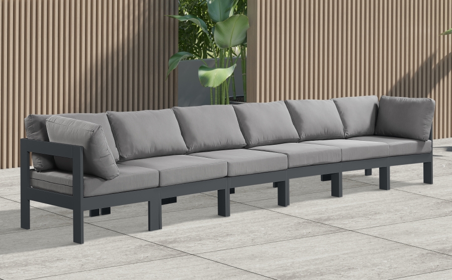 Nizuc 180" Water Resistant Fabric Upholstered Outdoor Patio 6pc. Modular Sofa