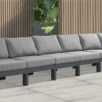 Nizuc 180" Water Resistant Fabric Upholstered Outdoor Patio 6pc. Armless Modular Sofa