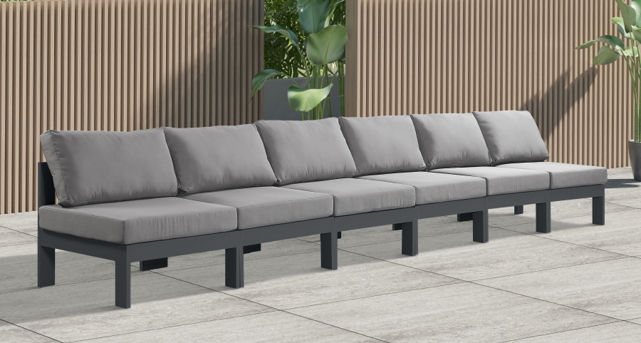 Nizuc 180" Water Resistant Fabric Upholstered Outdoor Patio 6pc. Armless Modular Sofa