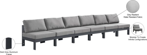 Nizuc 180" Water Resistant Fabric Upholstered Outdoor Patio 6pc. Armless Modular Sofa