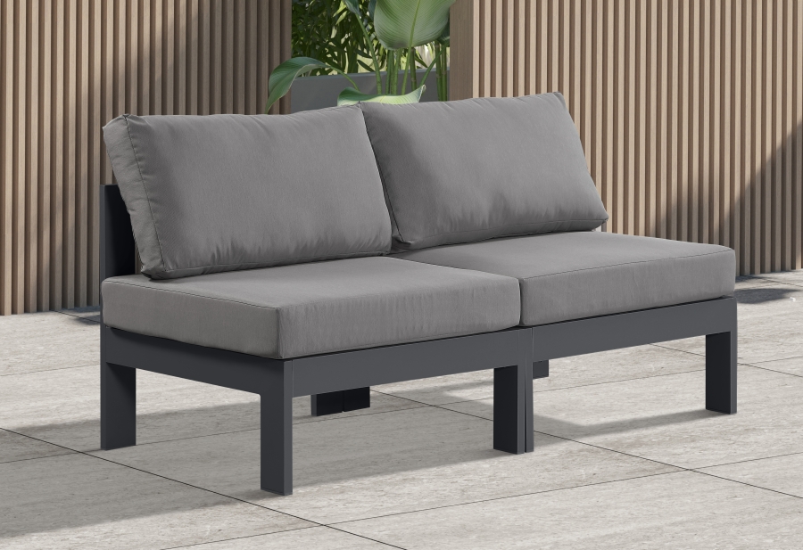 Nizuc 60" Water Resistant Fabric Upholstered Outdoor Patio 2pc. Armless Modular Loveseat