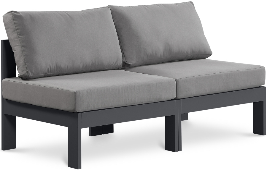 Nizuc 60" Water Resistant Fabric Upholstered Outdoor Patio 2pc. Armless Modular Loveseat
