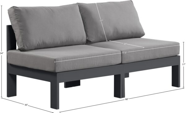 Nizuc 60" Water Resistant Fabric Upholstered Outdoor Patio 2pc. Armless Modular Loveseat