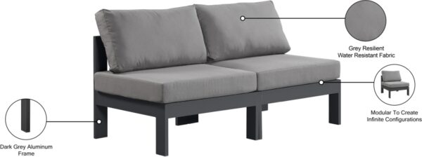 Nizuc 60" Water Resistant Fabric Upholstered Outdoor Patio 2pc. Armless Modular Loveseat