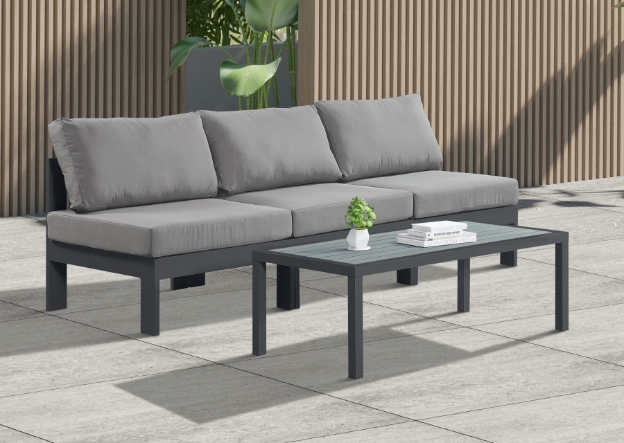 Nizuc 90" Water Resistant Fabric Upholstered Outdoor Patio 3pc. Armless Modular Sofa