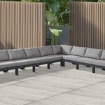 Nizuc 180" Water Resistant Fabric Upholstered Outdoor Patio 10pc. Modular Sectional