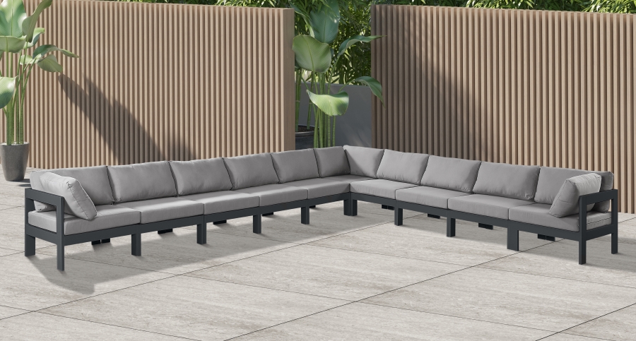 Nizuc 180" Water Resistant Fabric Upholstered Outdoor Patio 10pc. Modular Sectional