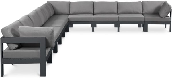 Nizuc 180" Water Resistant Fabric Upholstered Outdoor Patio 10pc. Modular Sectional