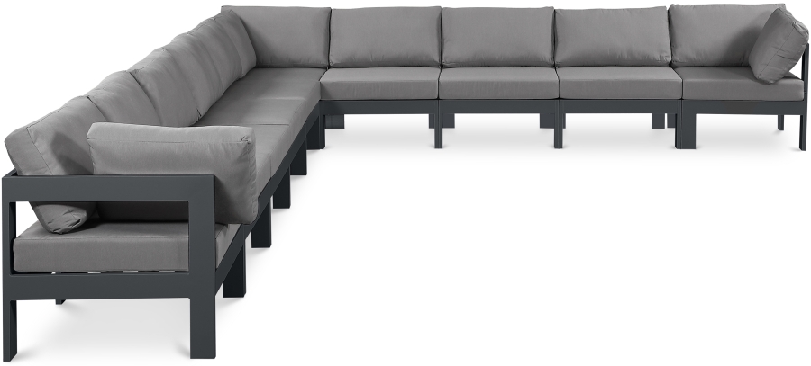 Nizuc 180" Water Resistant Fabric Upholstered Outdoor Patio 10pc. Modular Sectional