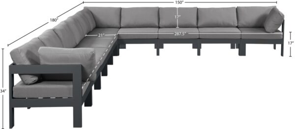 Nizuc 180" Water Resistant Fabric Upholstered Outdoor Patio 10pc. Modular Sectional