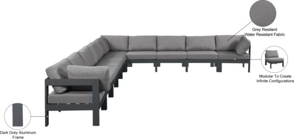 Nizuc 180" Water Resistant Fabric Upholstered Outdoor Patio 10pc. Modular Sectional