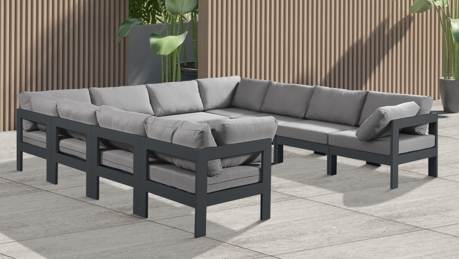 Nizuc 120" Water Resistant Fabric Upholstered Outdoor Patio 10pc. Modular Sectional