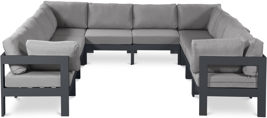 Nizuc 120" Water Resistant Fabric Upholstered Outdoor Patio 10pc. Modular Sectional