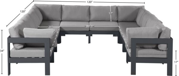Nizuc 120" Water Resistant Fabric Upholstered Outdoor Patio 10pc. Modular Sectional