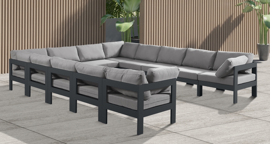 Nizuc 120" Water Resistant Fabric Upholstered Outdoor Patio 12pc. Modular Sectional