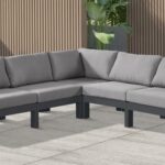 Nizuc 90" Water Resistant Fabric Upholstered Outdoor Patio 5pc. Modular Sectional