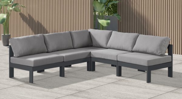 Nizuc 90" Water Resistant Fabric Upholstered Outdoor Patio 5pc. Modular Sectional
