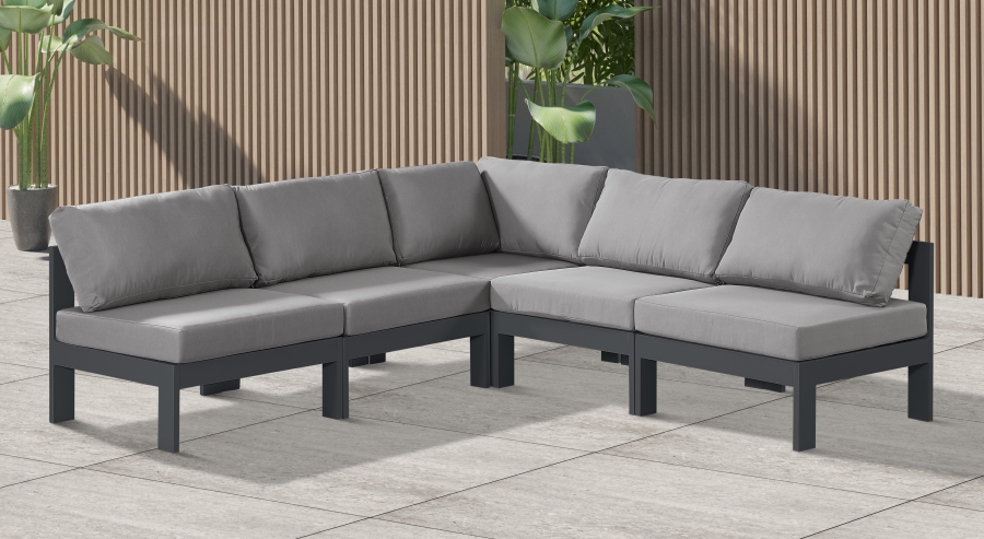 Nizuc 90" Water Resistant Fabric Upholstered Outdoor Patio 5pc. Modular Sectional