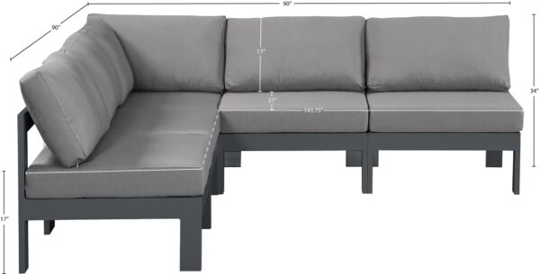 Nizuc 90" Water Resistant Fabric Upholstered Outdoor Patio 5pc. Modular Sectional