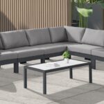 Nizuc 120" Water Resistant Fabric Upholstered Outdoor Patio 6pc. Modular Sectional