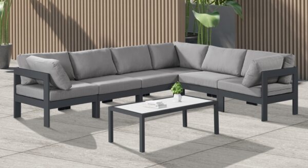 Nizuc 120" Water Resistant Fabric Upholstered Outdoor Patio 6pc. Modular Sectional