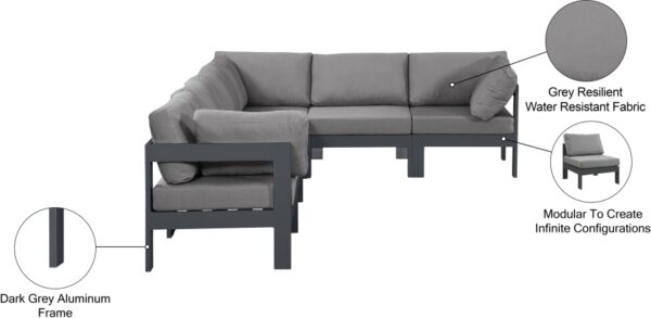 Nizuc 120" Water Resistant Fabric Upholstered Outdoor Patio 6pc. Modular Sectional