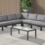 Nizuc 120" Water Resistant Fabric Upholstered Outdoor Patio 7pc. Modular Sectional