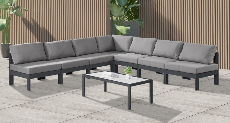 Nizuc 120" Water Resistant Fabric Upholstered Outdoor Patio 7pc. Modular Sectional