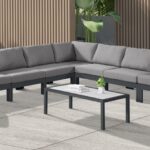 Nizuc 120" Water Resistant Fabric Upholstered Outdoor Patio 7pc. Modular Sectional